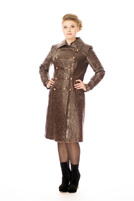 Женское кожаное пальто из натуральной кожи с воротником