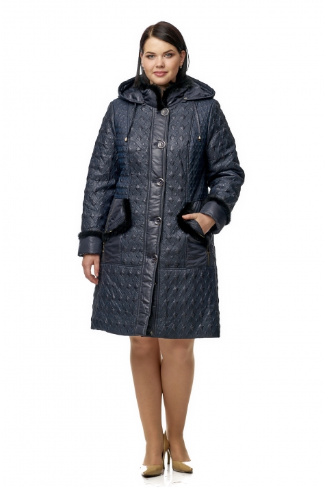 Женское пальто из текстиля с капюшоном, отделка песец 8009955