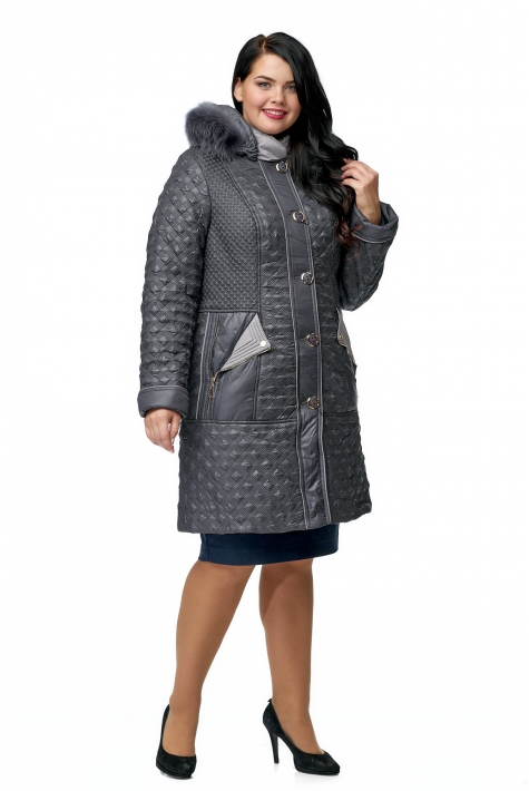 Женское пальто из текстиля с капюшоном, отделка песец 8009970