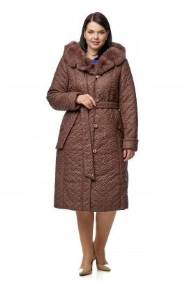 Женское пальто из текстиля с капюшоном, отделка кролик
