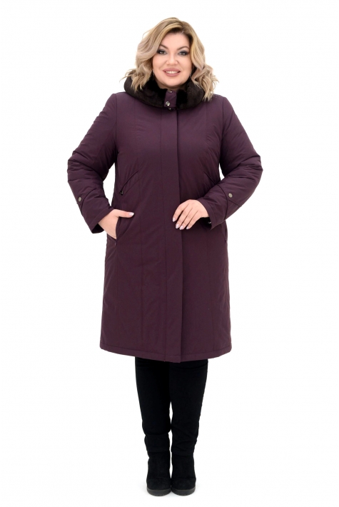 Женское пальто из текстиля с капюшоном, отделка искусственный мех 8020281