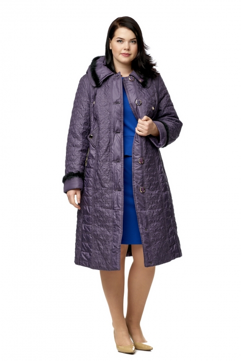 Женское пальто из текстиля с капюшоном, отделка норка 8022094