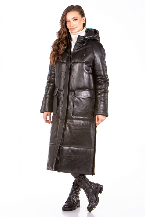 Женское кожаное пальто из натуральной кожи с капюшоном 8023138