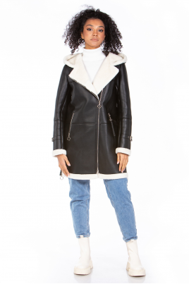Женское кожаное пальто из эко-кожи с капюшоном, отделка искусственный мех